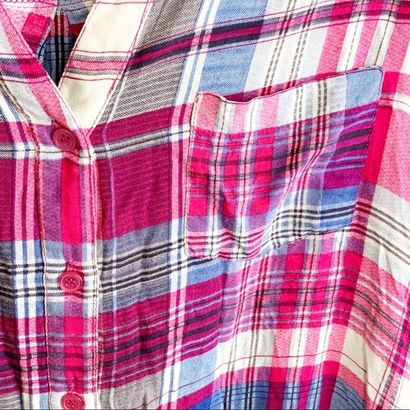 Noir Red Blue Plaid 3/4 Sleeve Button-Down Shirt - Picture 2 of 7